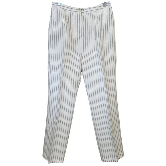 The J. Peterman Company Women's Blue and Ivory Striped Linen Pants Size 12 - Picture 1 of 12